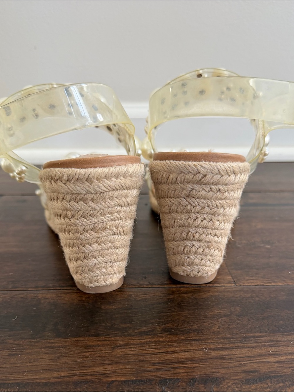 Steve Madden Pearl Embellished Clear Strap Espadrille Wedge Sandals - Picture 3 of 5